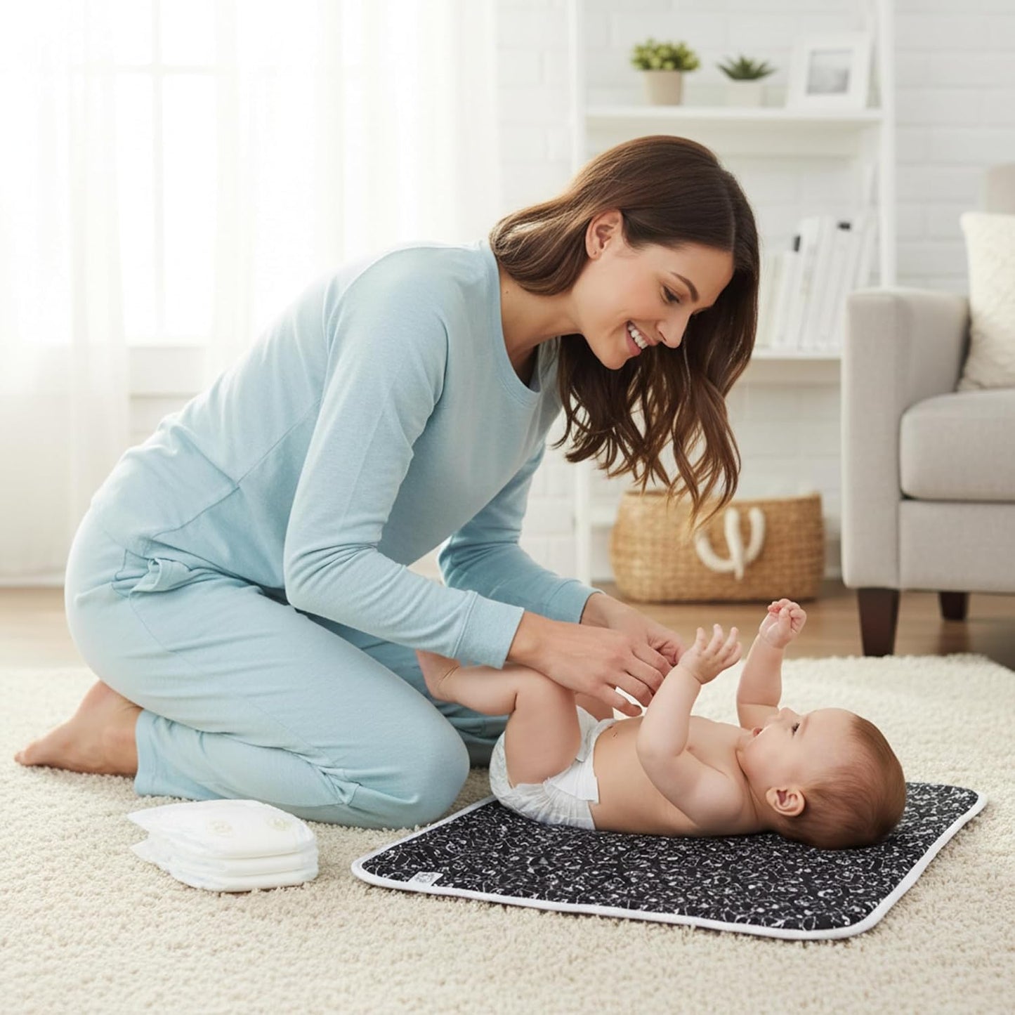 Flockthree Waterproof Baby Diper Changing Pad with Storage Bag (28.7" X 19.7") Washable Wipeable Reusable Leak Proof Diaper Travel Mat Station Changing Mattress Liner Cribs Bed Cover, Dogs