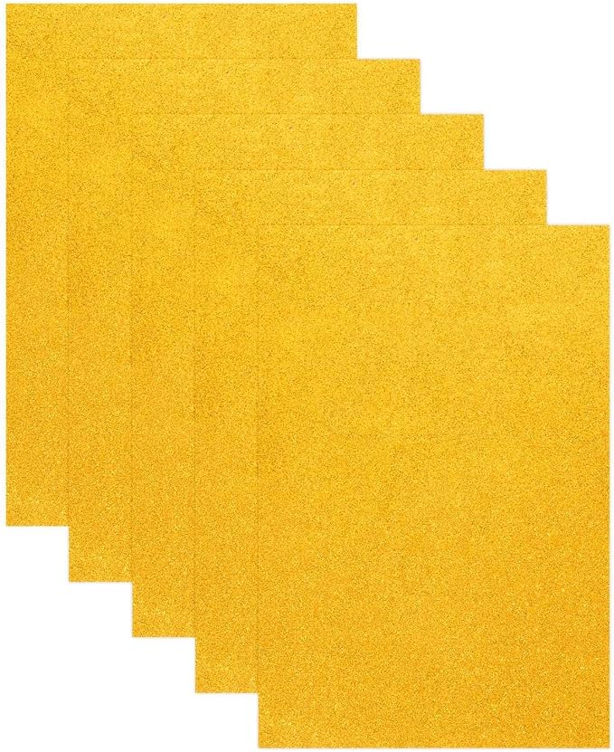 MECCANIXITY 5 Sheets Gold Shiny Foam Sheets, 8 Inch x 12 Inch Sparkle EVA Foam
