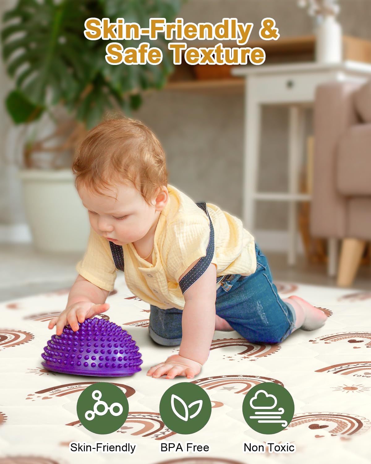 Premium Foam Baby Play Mat 50" x 50" with Removable Cover, Extra Thick Padding Playpen Mat, Non-Slip Floor Mat, Stylish & Easy to Clean for Crawling Baby, Infants & Toddlers, Rainbow