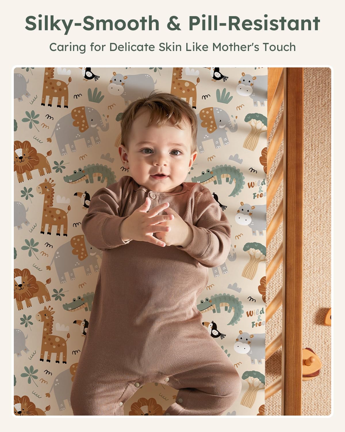 Baby Crib Sheets for Boys Girls, 28x52x8in Fitted Crib Sheet Neutral 3 Pack for Standard Crib and Toddler Mattress, Breathable Soft Microfiber Baby Sheet Green & Apricot Lion