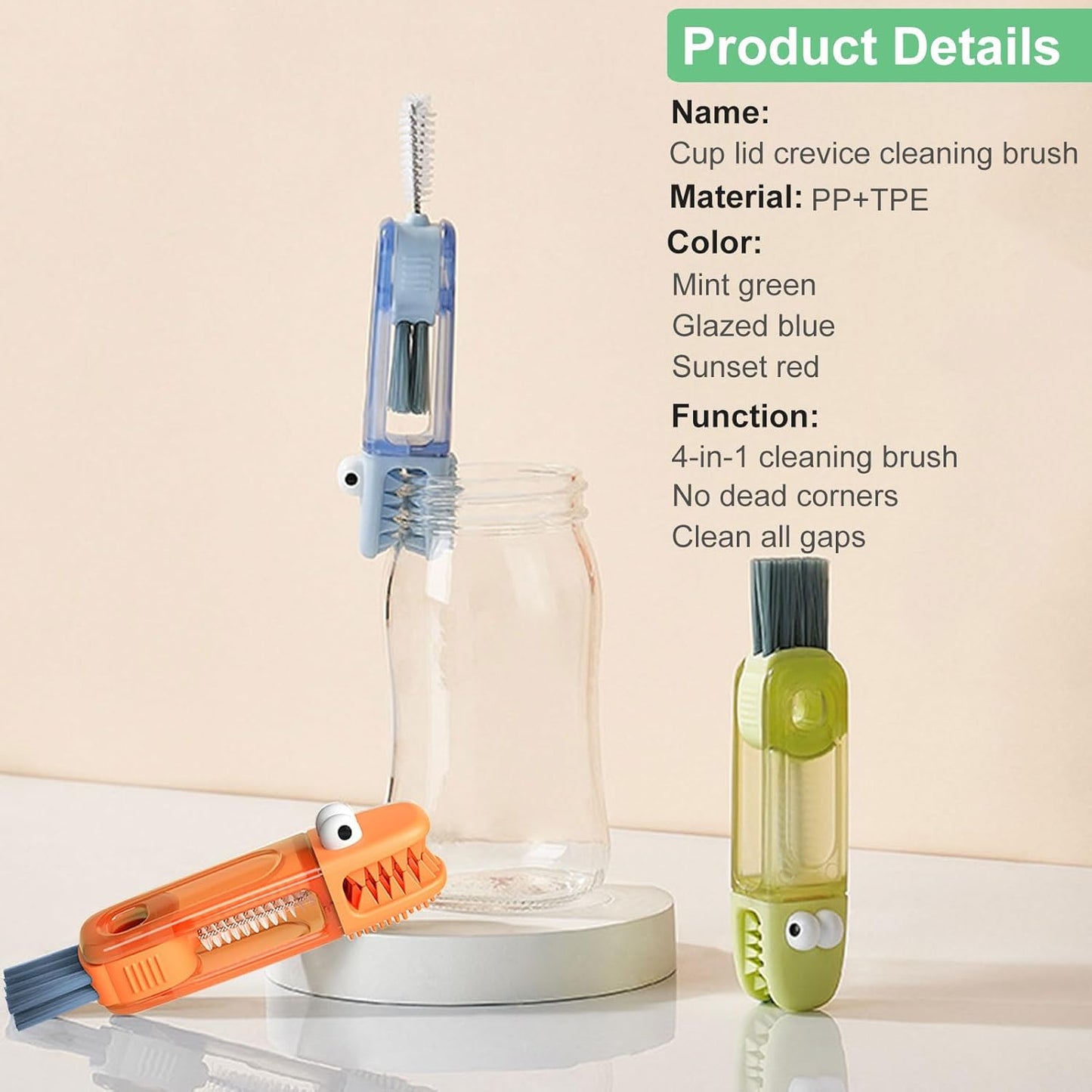4 in 1 Cup Lid Cleaning Brush - Water Bottle Cleaning Brush, Portable Crevice Cleaning Brush Set for for Bottle Tight Spaces Cup and Sealed Food Storage containers with lids(3 PCS)