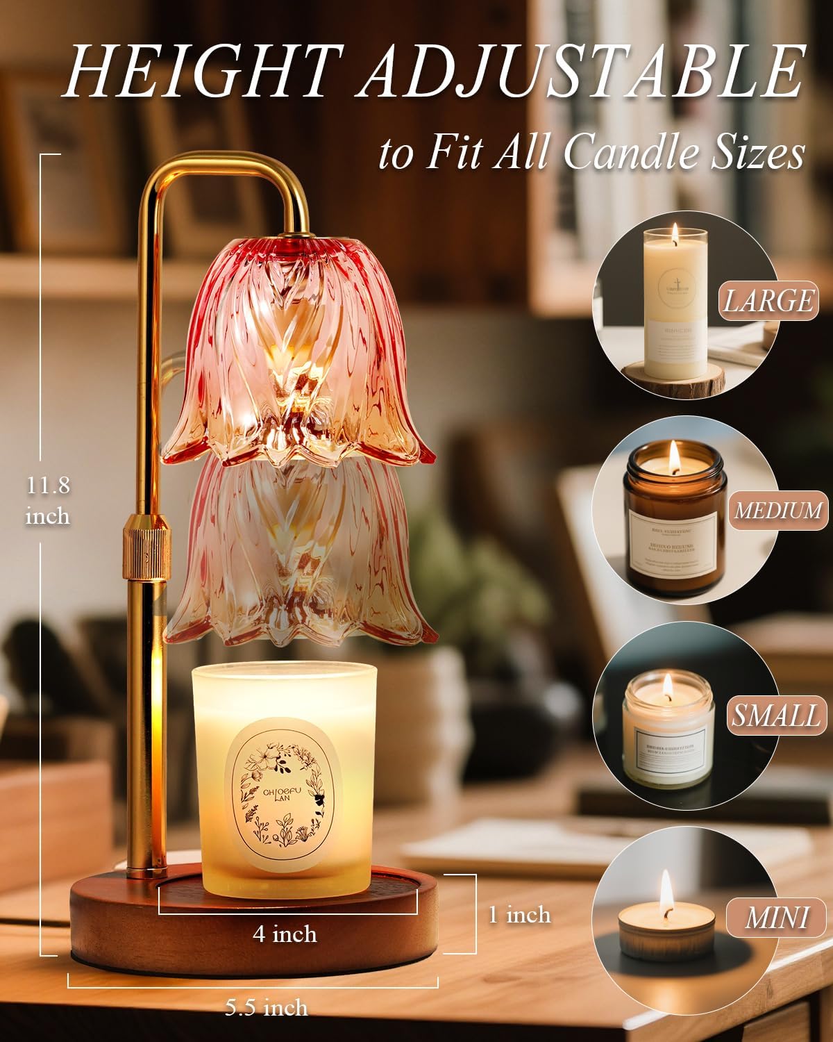 Flower Candle Warmer Lamp with Timer Dimmable,Candle Warming Lamp Height Adjustable,Candles Warmer Light for Jar Candles,Christmas Gifts for Women,House Warming Gifts New Home Decor