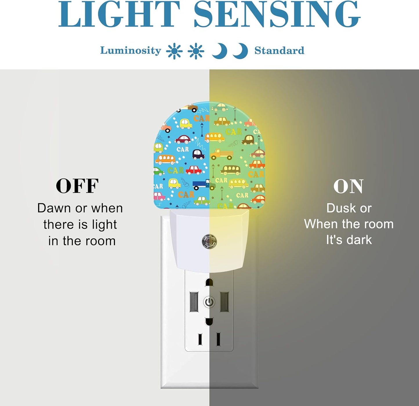 Cartoon Traffic Cars Night Light for Kids, LED Night Light Plug into Wall with Dusk to Dawn Sensor for Girls Boys Women Men Room Decor, Hallway, Kitchen, Bathroom, Nursery, Stairs