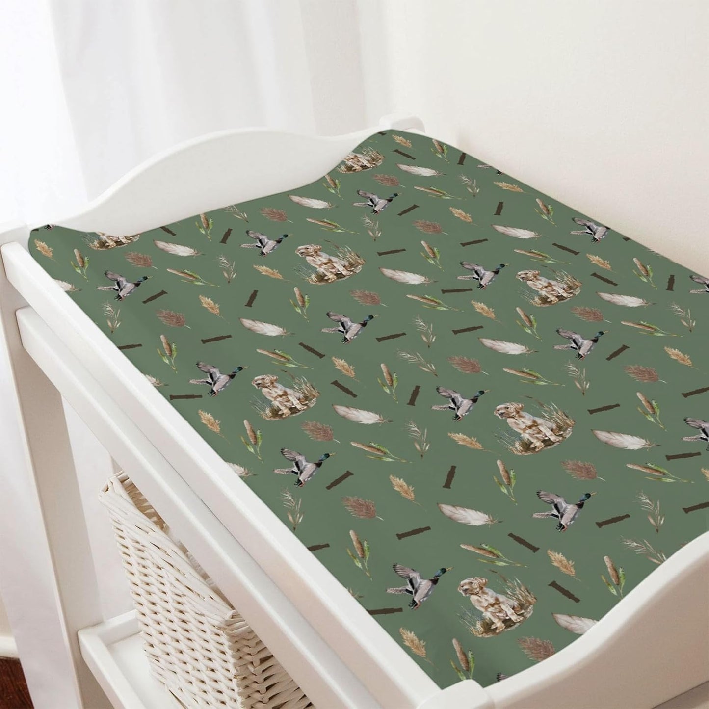 Wild Duck Hunting Hunter Baby Changing Pad Cover Sheets for Boy Girl 32''x16'' Mallard Duck Reeds Feathers Unisex Fitted Changing Table Sheets Wild Animal Soft Breathable Baby Change Table Mats
