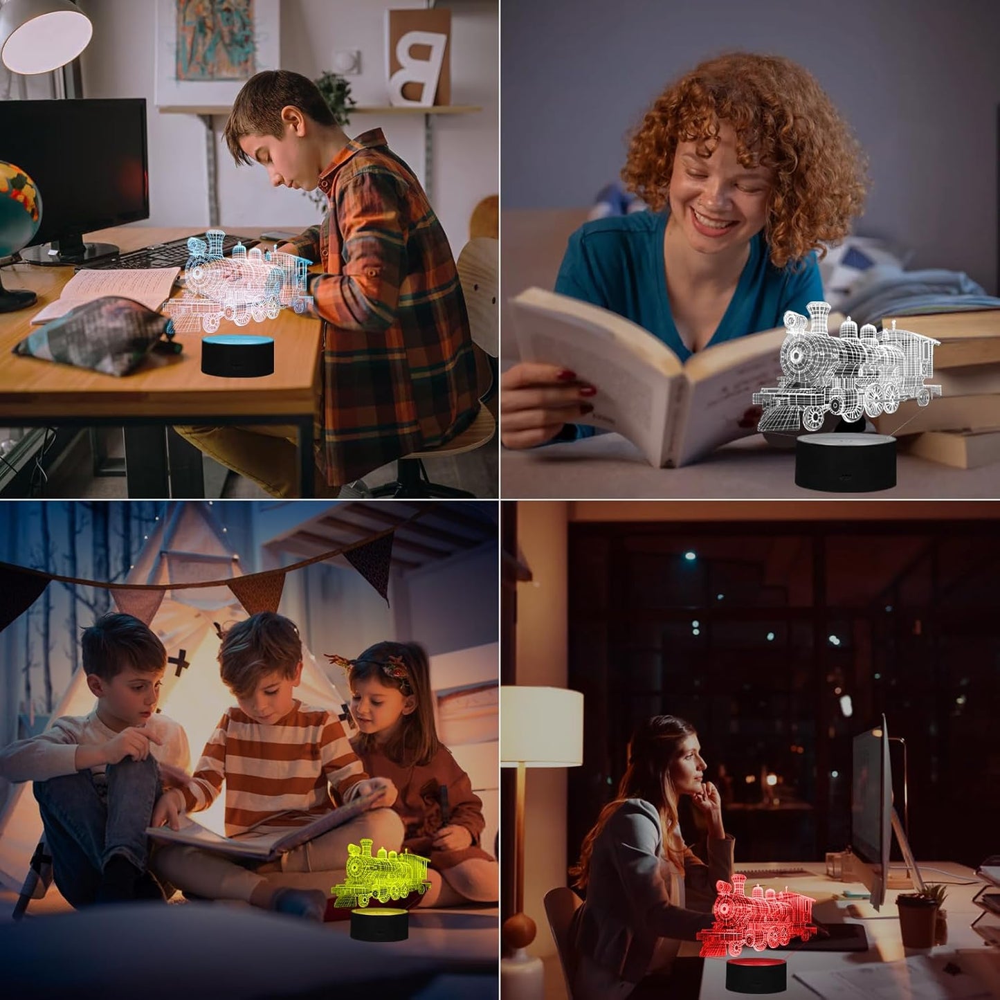 Train Night Light, 3D LED Night Lamp for Boys - Trains Themed Bedroom Lamps, Optical Illusion Lamp with Remote Control, Perfect for Kids' Room Décor, Cool Gifts for Train Lovers