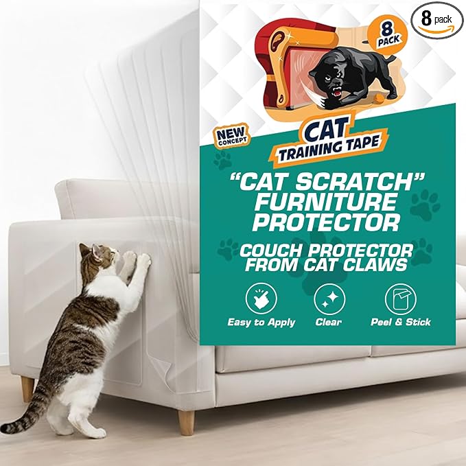8 Pack Cat Scratch Furniture Protector Tape Sheets – Double-Sided Sticky