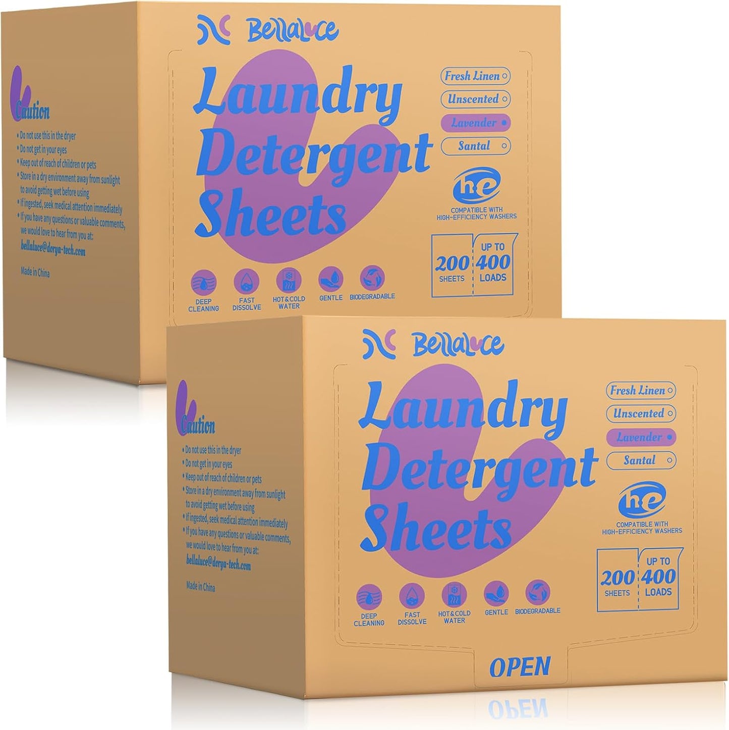 BellaLuce 2 Pack Laundry Detergent Sheets - Laundry Sheets, 800 Loads, Eco-Friendly, Plastic-Free, Lavender Scent, Space Saving, Fast Dissolve & Hypoallergenic