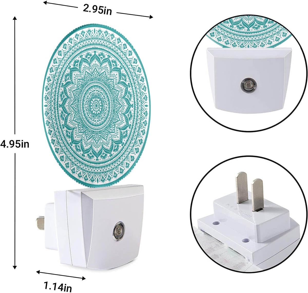 EKOBLA Mandala Night Lights Plug into Wall Teal Green Floral Mandala Flowers Night Light Dusk to Dawn Sensor Led Lamp for Boys Girls Grandma Grandpa