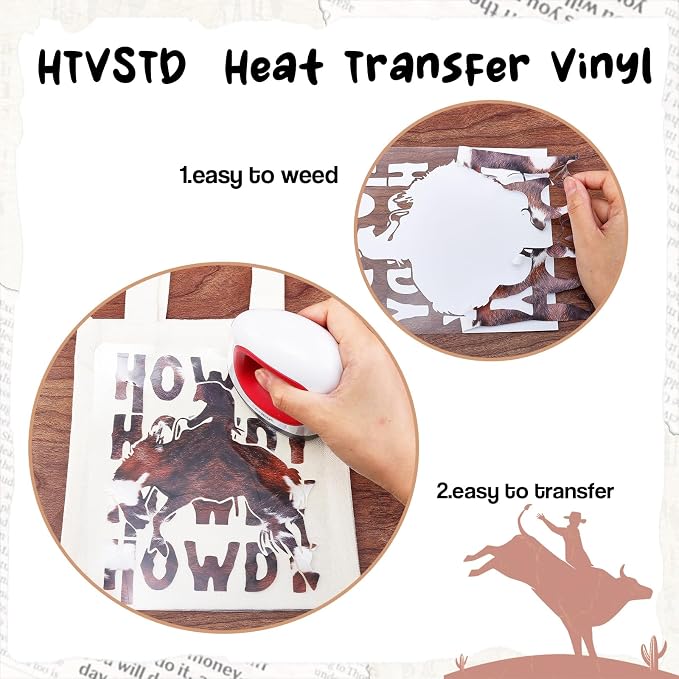 HTVSTD Cowhide Heat Transfer Vinyl 16 Sheets 12×10in Iron on Vinyl | Brown
