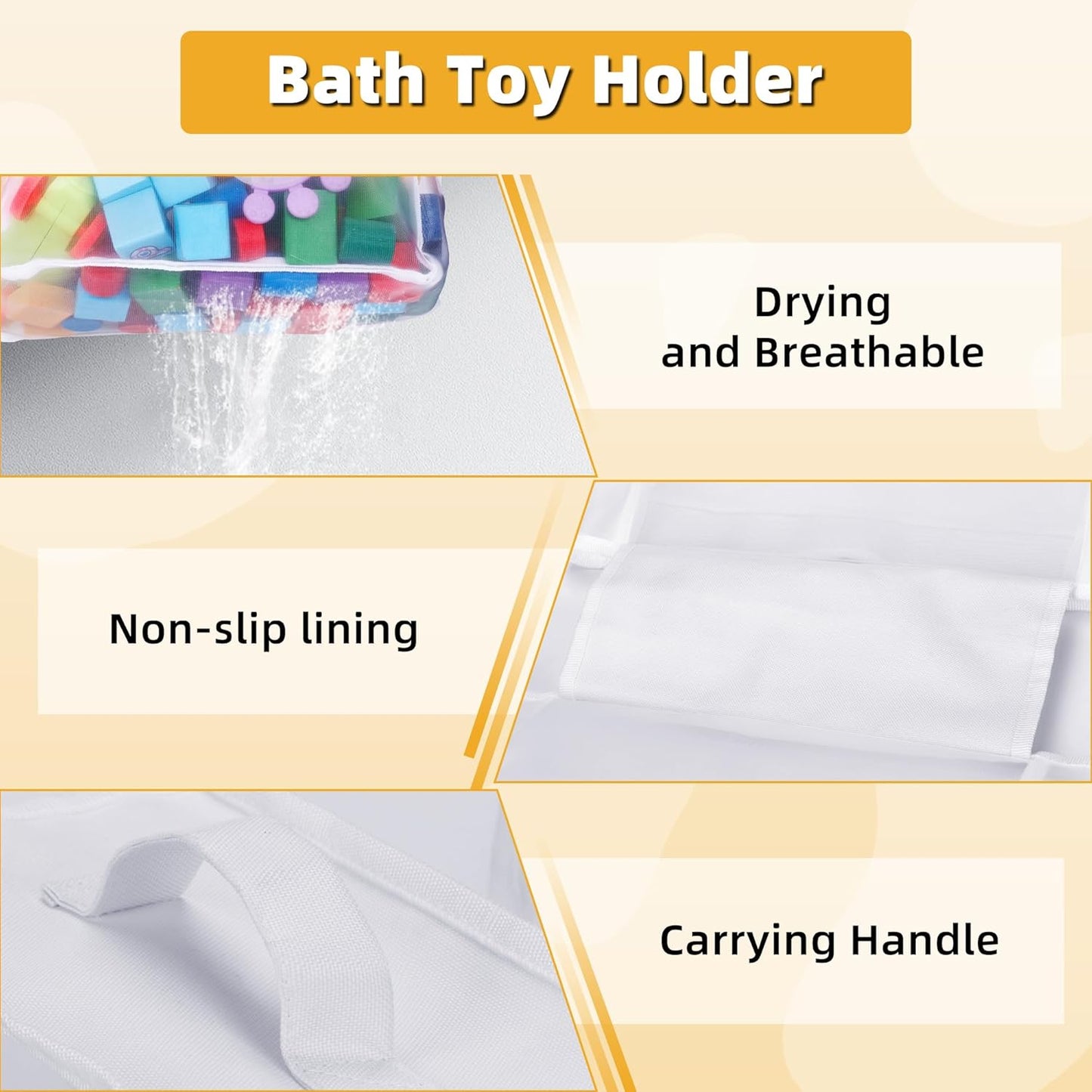 Bath Toy Storage, 2 Compartments Bathtub Toy Storage, Easy to Place, Mesh Material Bath Toy Holder Keeps Toys Dry and Breathable, Shower Toy Holder for Bathtub Developing Children's Storage Habits