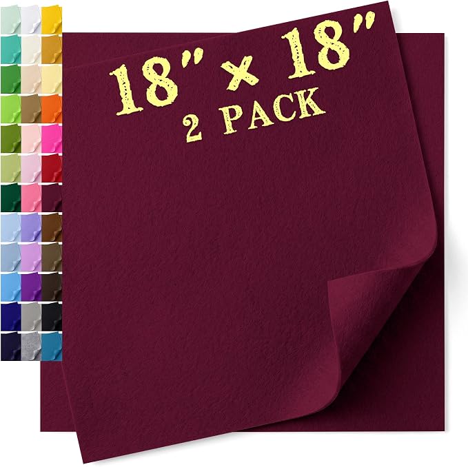 Felt Fabric Sheet 18 x 18 Inch, 1.6mm Thick | Soft and Flexible Nonwoven