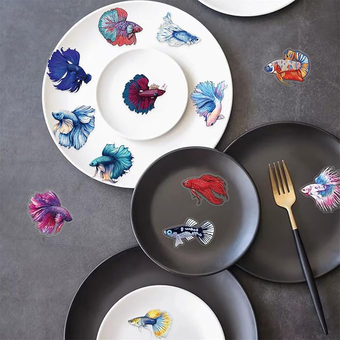 Clear PET Peacock Fish Sticker, Colourful-C16,