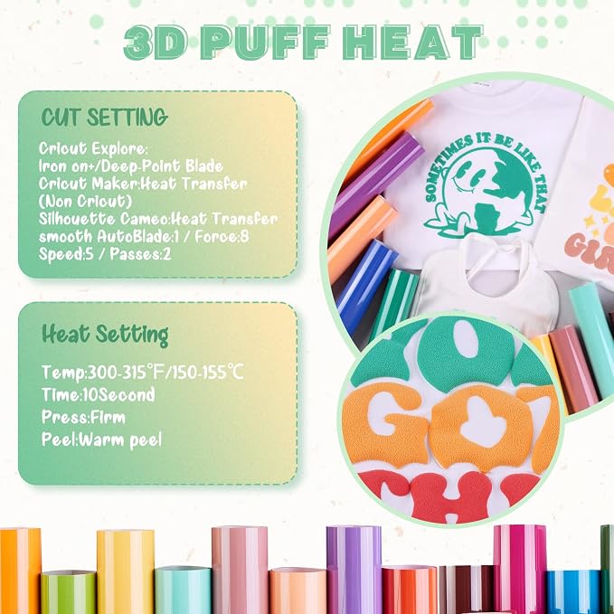Tintnut Multicolored Puff Heat Transfer Vinyl, easy cut & weed, stretch washable