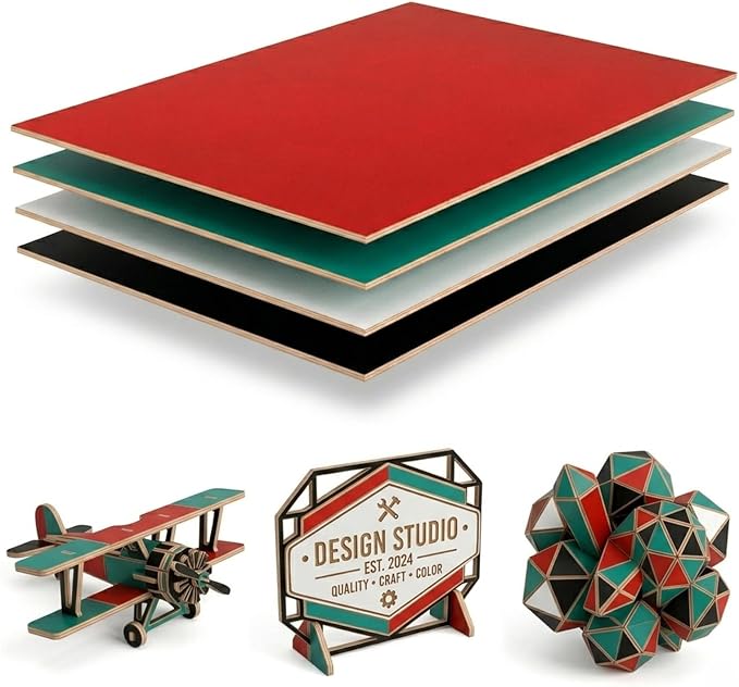 4 Pack Double-Sided Pre-Painted Colored Plywood Sheets, 11.7"x8.27"x1/8"
