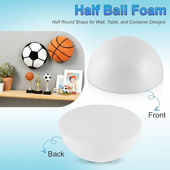 Yalumo Half Foam Balls for Crafts, 10 Pack Multi-Size Smooth Polystyrene Half