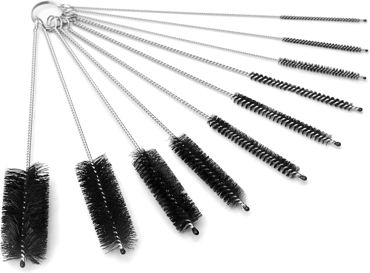 Long Straw & Pipe Cleaning Nylon Brushes | 10 Brush Set 8 inches | Flexible, Non-Scratch, Rust-Resistant Steel Handle | Reusable Straws, Pipes, Tubes, Bottles etc