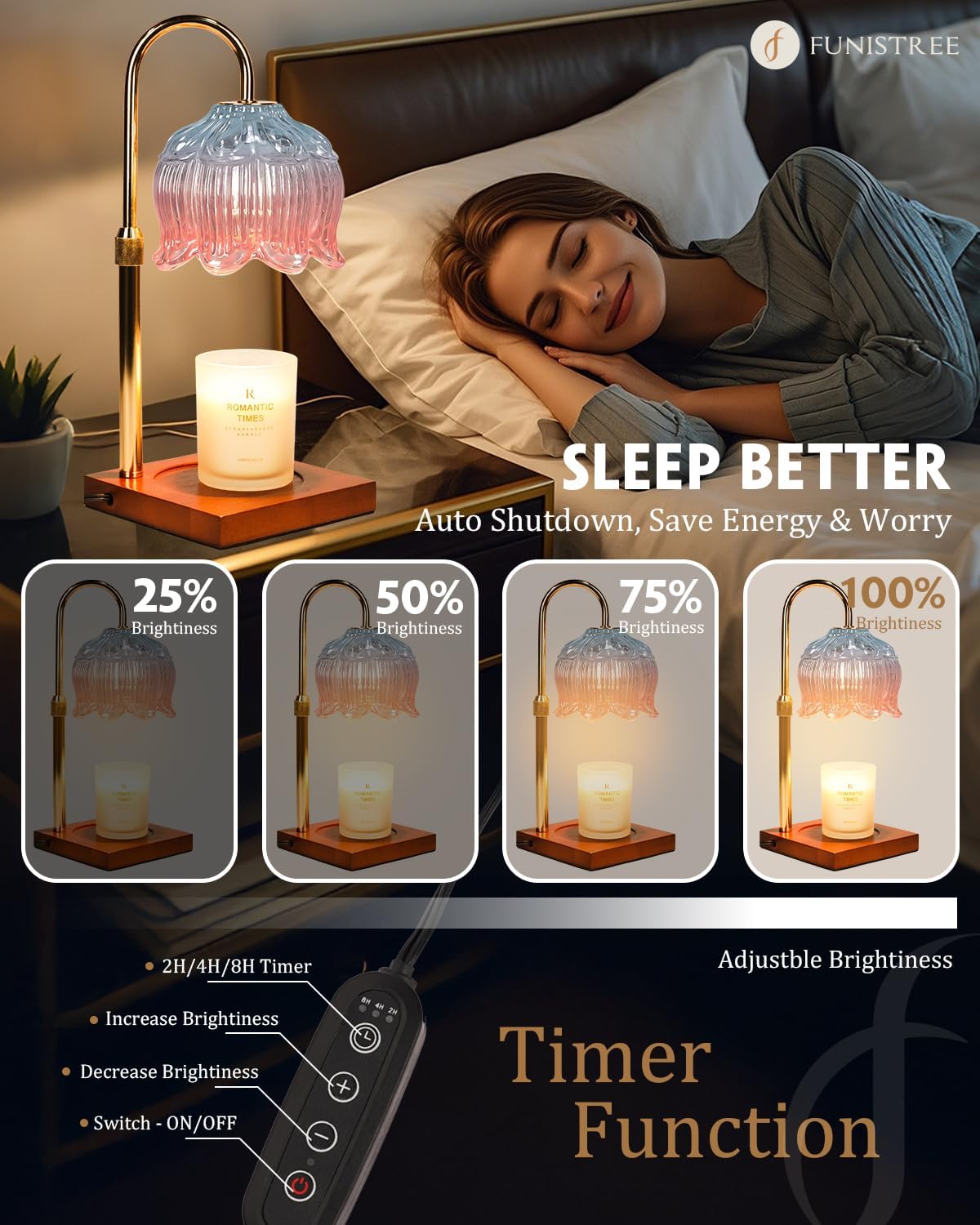 Candle Warmer Lamp with Timer & Dimmer, Candle Lamp Warmer Adjustable Height, Gifts for Women Mom Birthday Christmas, House Warming New Home Bedroom Decor,Lotus Flower Wax Warmer for Jar Candles