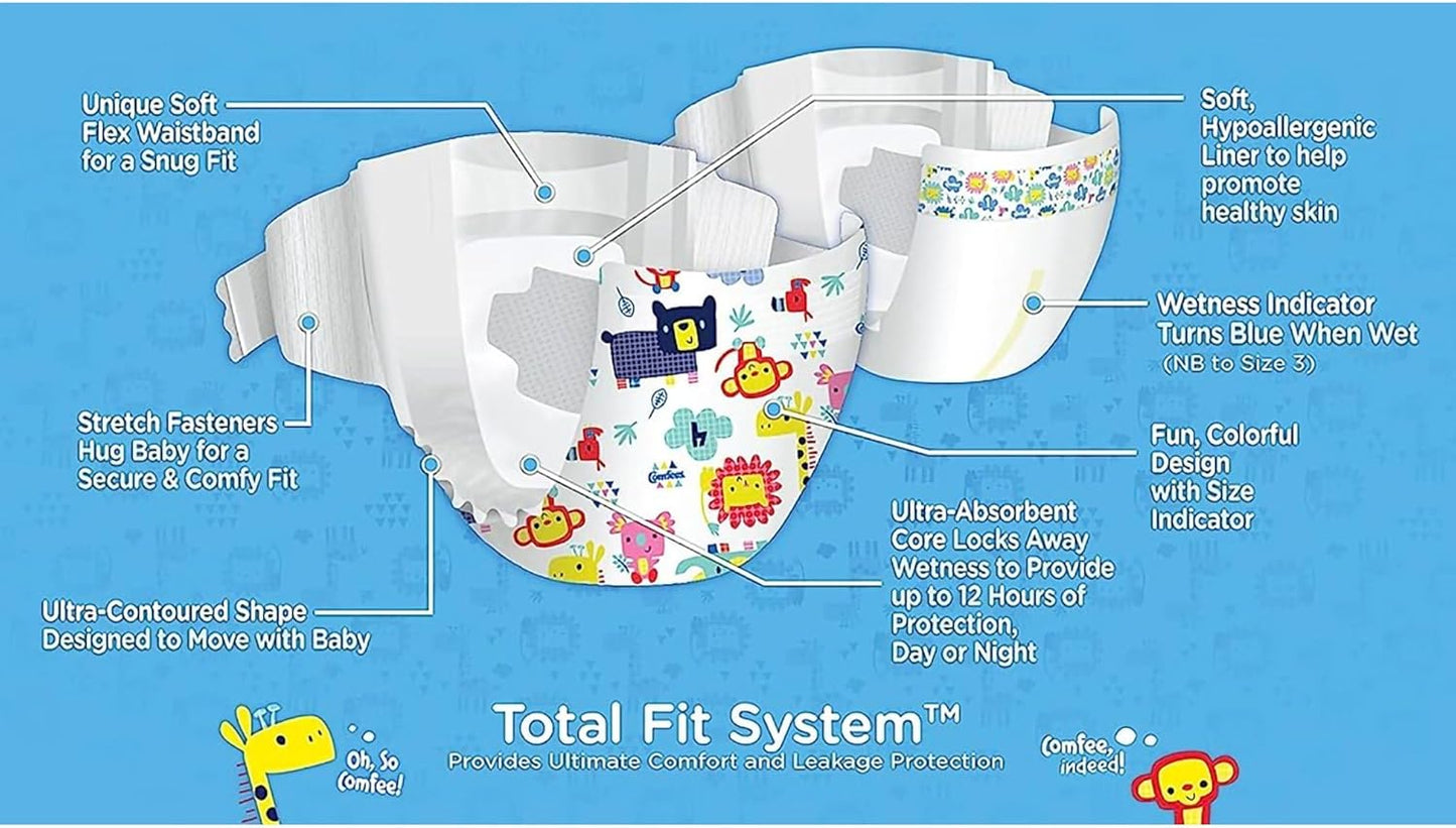 Comfees Premium Baby Diapers with Total Fit System for Boys & Girls, Size 4, 124Count, White (CMF-4)