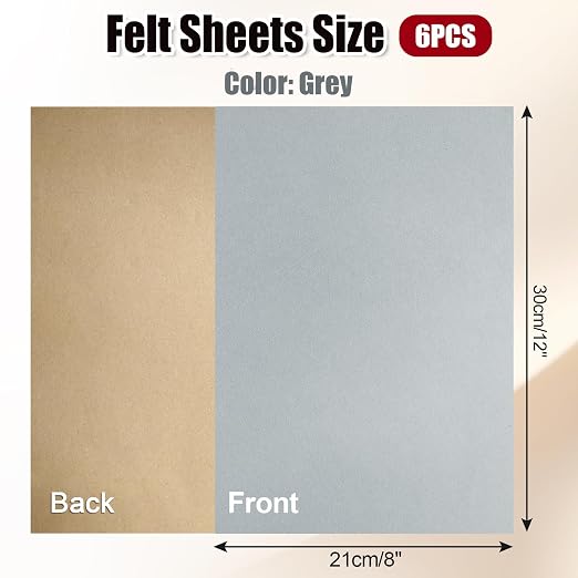 Biaungdo Grey Self Adhesive Felt Sheets, 8 x 12 Inch, Felts Fabric