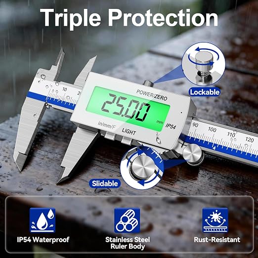 Preciva Backlight Digital Caliper, 6 Inch Rechargeable Electronic Micrometer
