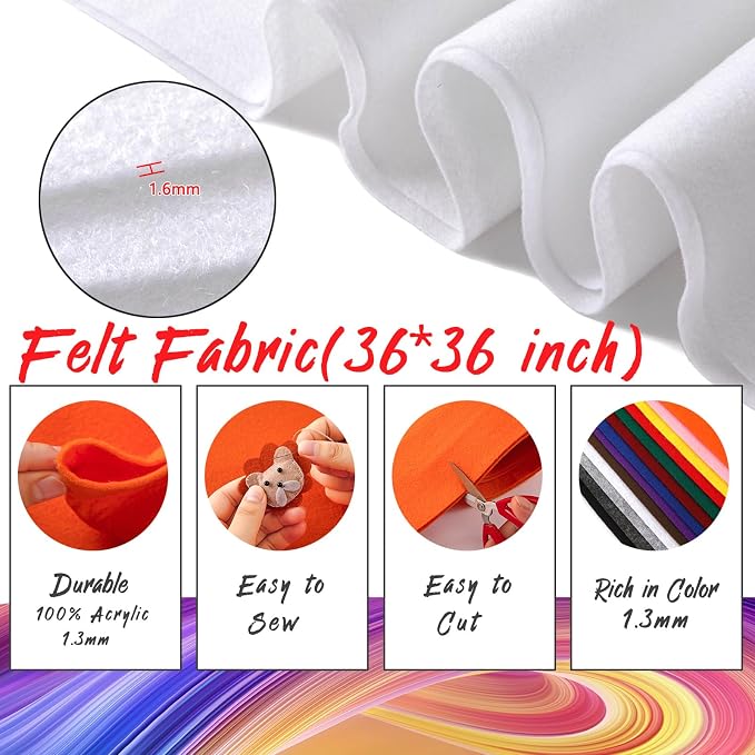 HaoFeijh White Felt Fabric 36" x 36", 1.4mm Thick Soft Felt Fabric Sheet