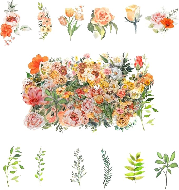 100 Pcs Natural Botanical Flower Stickers, Wildflower Stickers
