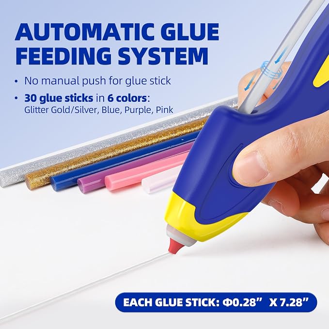 Blue Cordless Hot Glue Gun, 6s Fast Preheating, Auto Dispensing Dripless