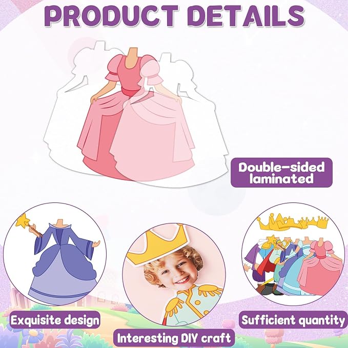 48Pcs Princess and Prince Crown Cutouts Bulletin Board Decorations Gold Crowns