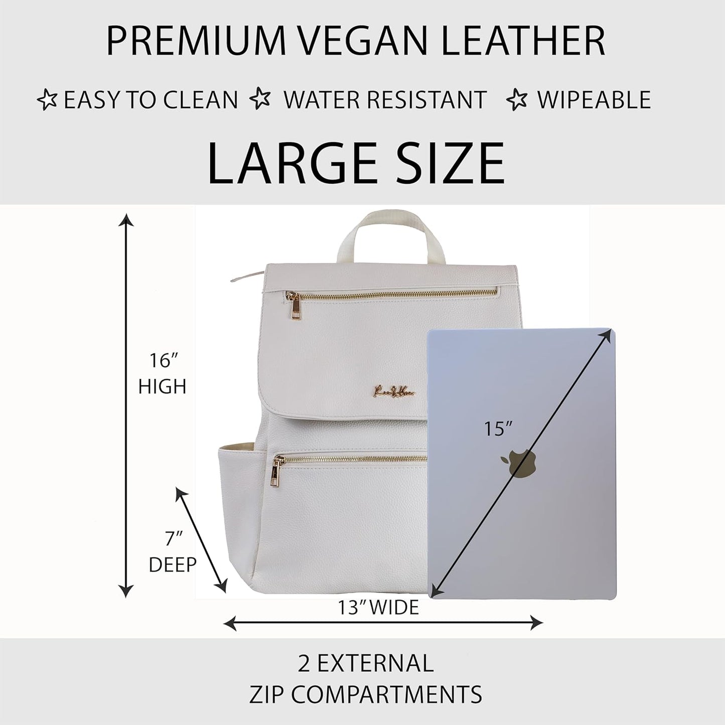 Premium Vegan Leather Diaper Bag Backpack – Large Designer Baby Bag, Stylish Diaper Backpack with Stroller & Crossbody Straps & Multiple Compartments (Ivory)