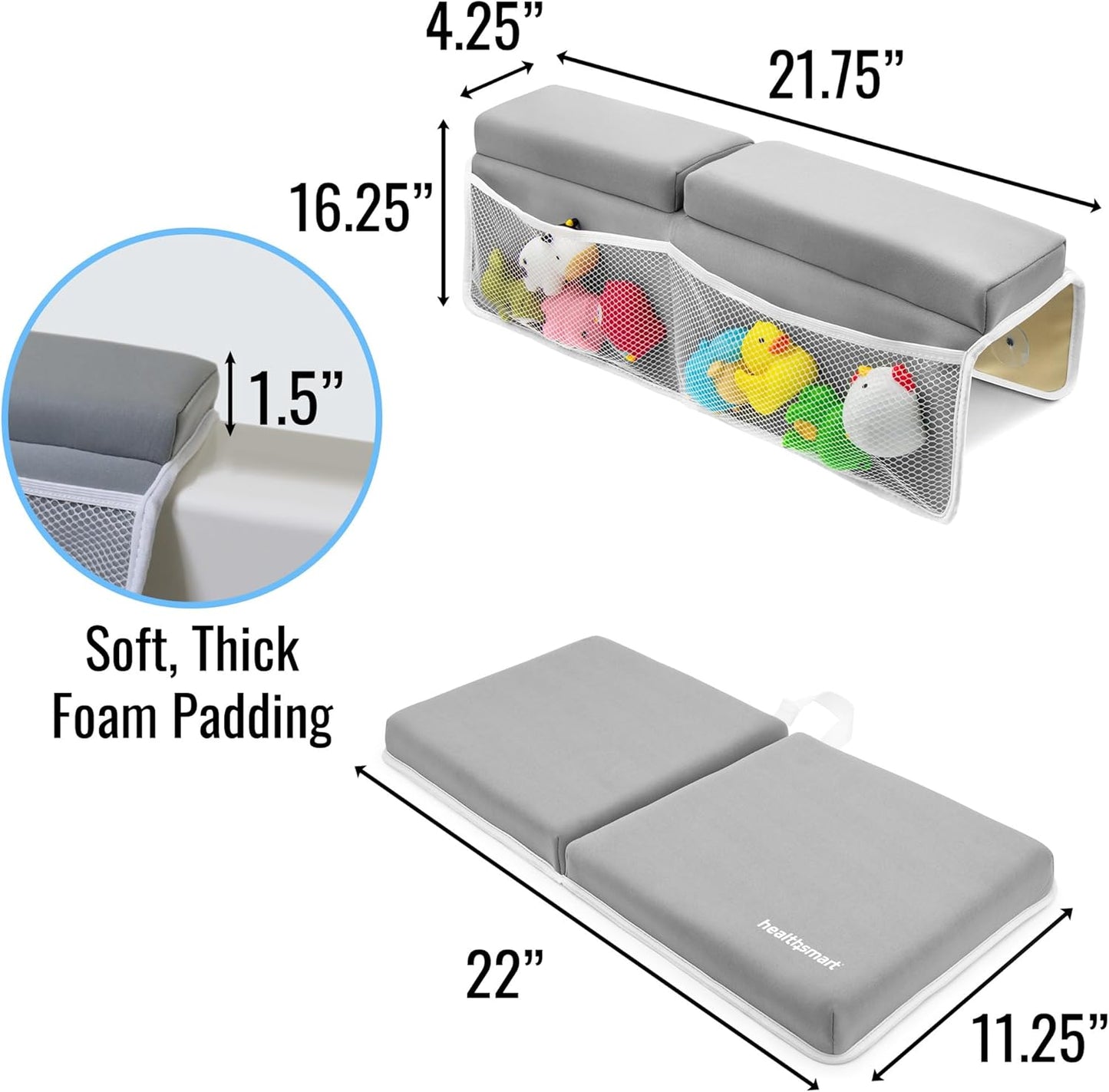 HealthSmart Baby Bath Kneeler and Elbow Rest Pad Set – Ultra-Thick, Non-Slip, Water-Resistant & Machine-Washable with Toy Organizer Pockets for Moms & Baby Registry