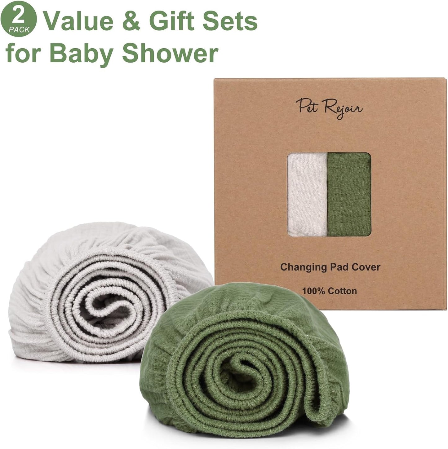 Muslin Changing Pad Cover for Baby Girls Boys-2 Pack 17"x 33" Cotton Soft Diaper Changing Pad Cover-Breathable Changing Pad Sheets-Neutral Boho Olive Green & Beige