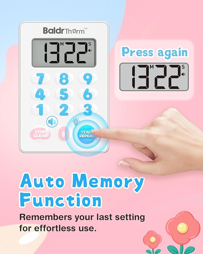 BaldrTherm Digital Kitchen Timer, Magnetic Waterproof Countdown Timer for Cooking, Shower, Workout, Classroom, Hair Color Processing, Cute.