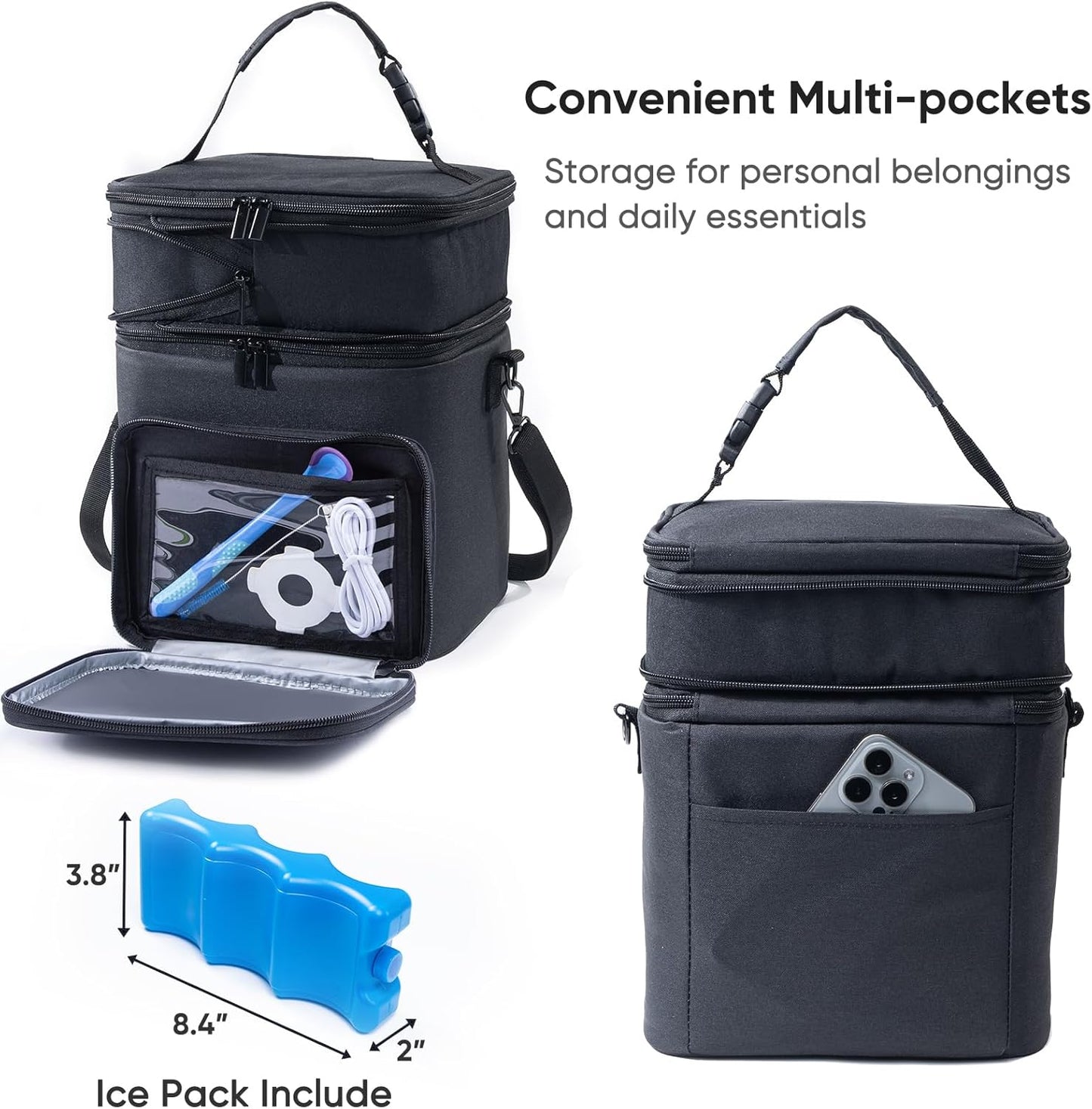 SFYBYHEART Breastmilk Storage Bag with Ice Pack for 6 Baby Bottles - Expandable Breast Pump Bag with Cooler for 6 Mam Bottles Up to 9 Ounce