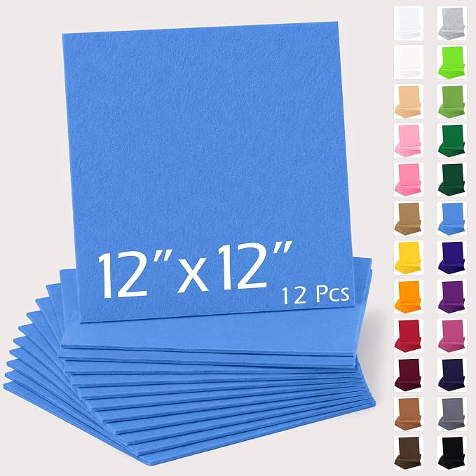 12" x 12" Felt Sheets for Crafts, 2mm Stiff Felt Fabric, Sky Blue | 2mm Thick