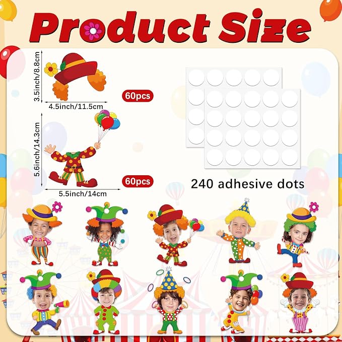 60pcs Circus Theme Cutouts Clown Juggling Bulletin Board Decorations Carnival