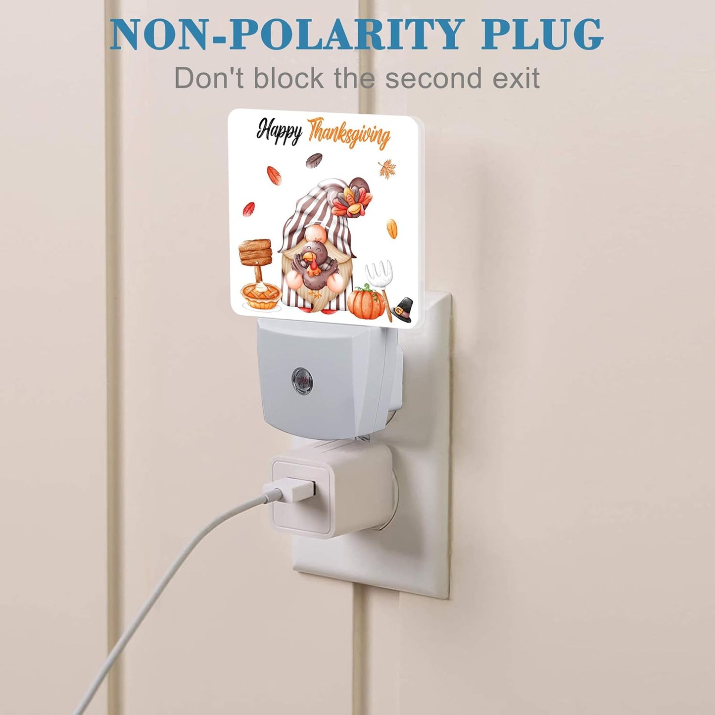 Thanksgiving Cute Gnome Turkey Pumpkin Night Light for Kids, LED Night Light Plug into Wall with Dusk to Dawn Sensor for Girls Boys Women Room Decor,Hallway,Kitchen,Bathroom,Nursery,Stairs