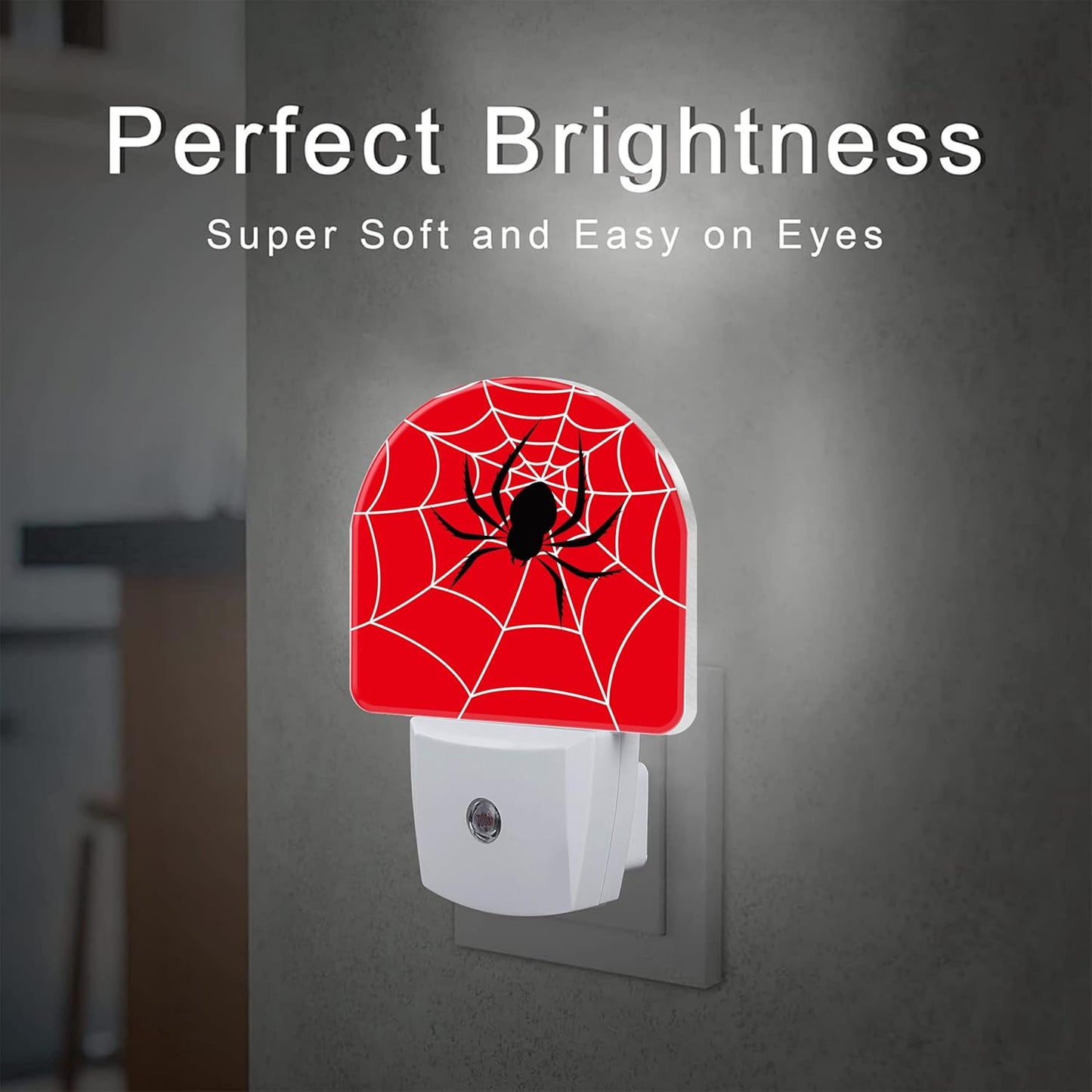 Red Spider Web Night Light Plug into Wall, Black Spider on Web Dusk to Dawn Night Light,0.5w Energy Saving Sleep Friendly Nightlights for Kids Boys Girls Home Decor