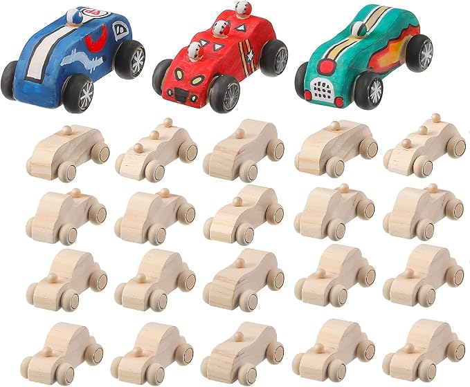 Zhanmai 24 Pcs Unfinished Wooden Cars to Paint DIY Craft | Kids Paint Craft Kit