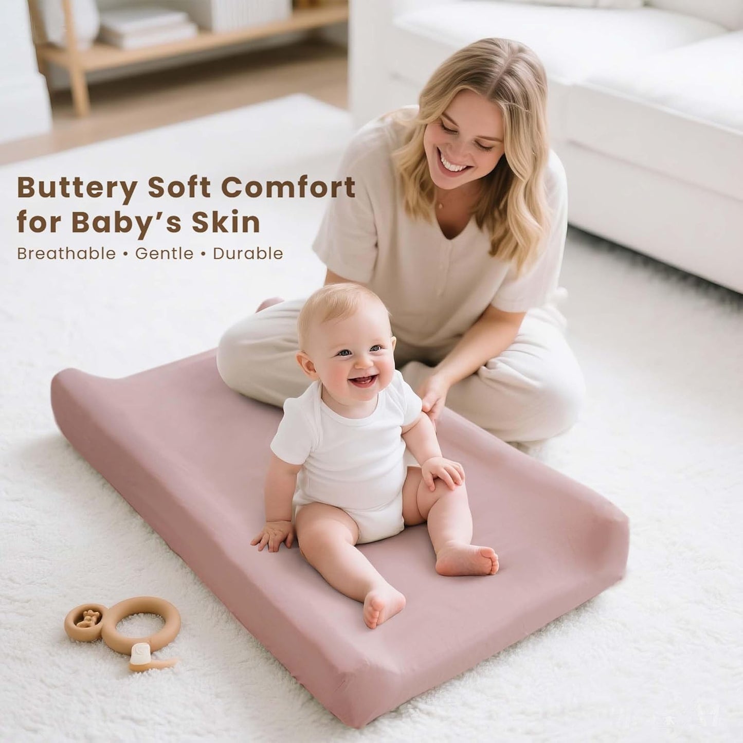 Konssy 3 Pack Stretchy Changing Pad Covers for Girl, Boy, Silky Soft Changing Table Cover, Breathable Baby Nursery Diaper Chang Pad Sheets (Blossom)