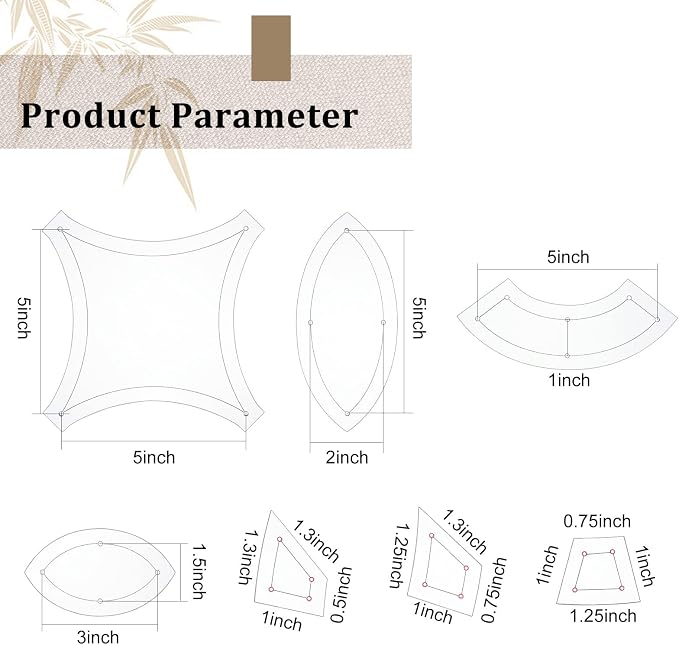 BENECREAT 7 Shapes Double Wedding Ring Acrylic Quilting Template, Transparent