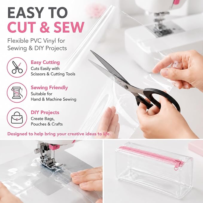 SHISU Clear Vinyl Fabric 0.3mm PVC Roll, Waterproof Sewing Sheet | Flexible