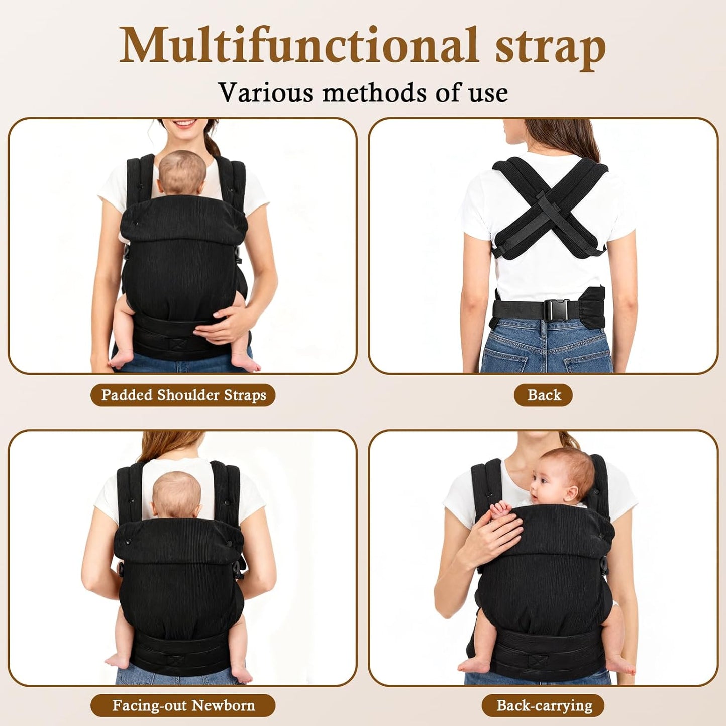 Baby Carrier Newborn to Toddler, Multifunctional Adjustable Ergonomic Backpack with Lumbar Support, All-Season Use for Moms & Dads, Front & Back Carry for 7-35 lbs(Black)