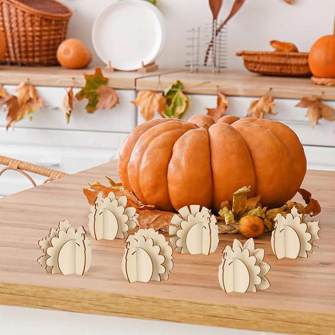 COCHIE DIY 3D Turkey Thanksgiving Wood Crafts to Paint, Paintable Unfinished
