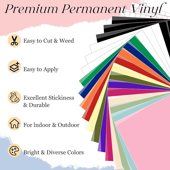VINYL FROG Permanent Adhesive Vinyl Bundle 20 Pack Glossy Permanent Vinyl