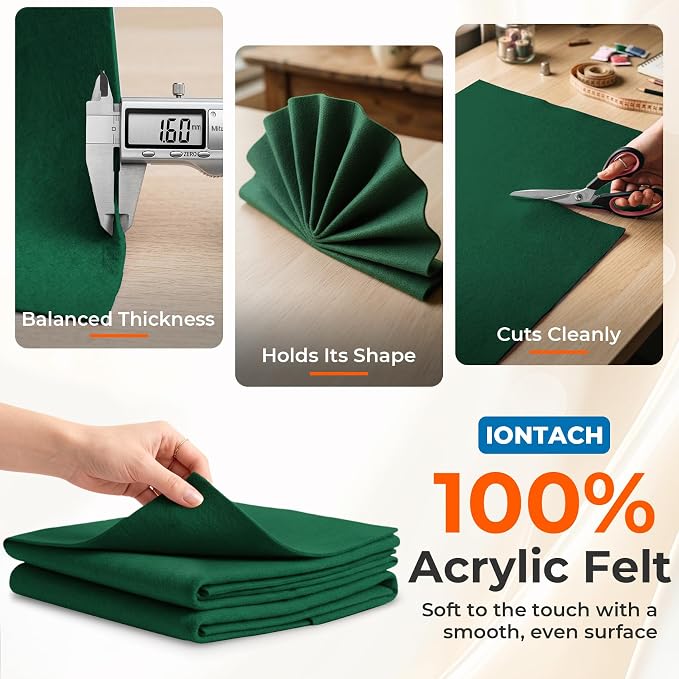 IONTACH 18" X 18" Soft Felt Sheets 1.6mm Thick | Acrylic Felt Fabric Sheets