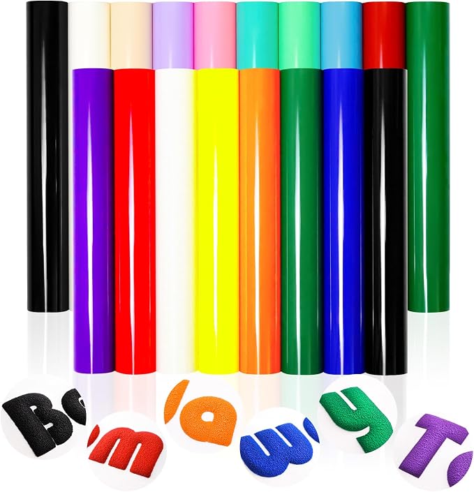 Puff Vinyl Heat Transfer-18 Pcs Puff HTV Heat Transfer Vinyl Sheets Assorted