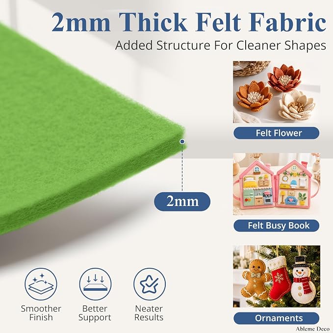 12" x 12" Felt Sheets for Crafts, 2mm Stiff Felt Fabric, Moss Green