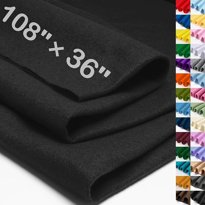 XSEINO Black Large Felt Fabric 108" X 36 ", 1.4 mm Thick Soft Felt Fabric Sheet