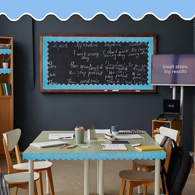 70Ft Shine Blue Bulletin Board Borders，Scalloped Poster Boards Decorations Trim