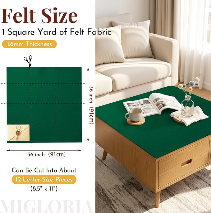 Large Felt Fabric Sheet 36 x 36 Inch, 1.6mm Thick | Soft nonwoven felt